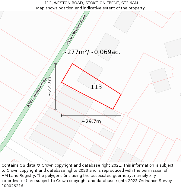 113, WESTON ROAD, STOKE-ON-TRENT, ST3 6AN: Plot and title map