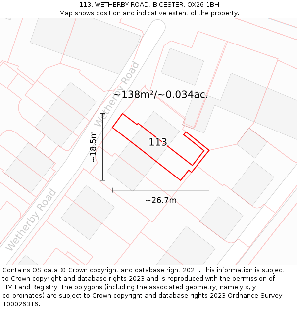 113, WETHERBY ROAD, BICESTER, OX26 1BH: Plot and title map