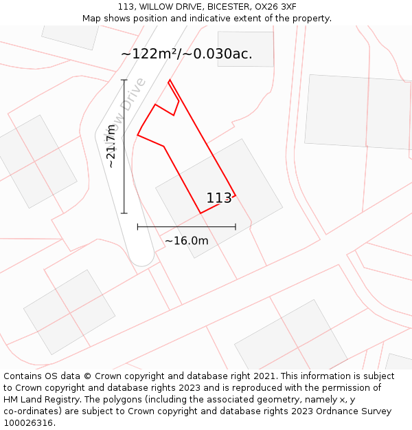 113, WILLOW DRIVE, BICESTER, OX26 3XF: Plot and title map