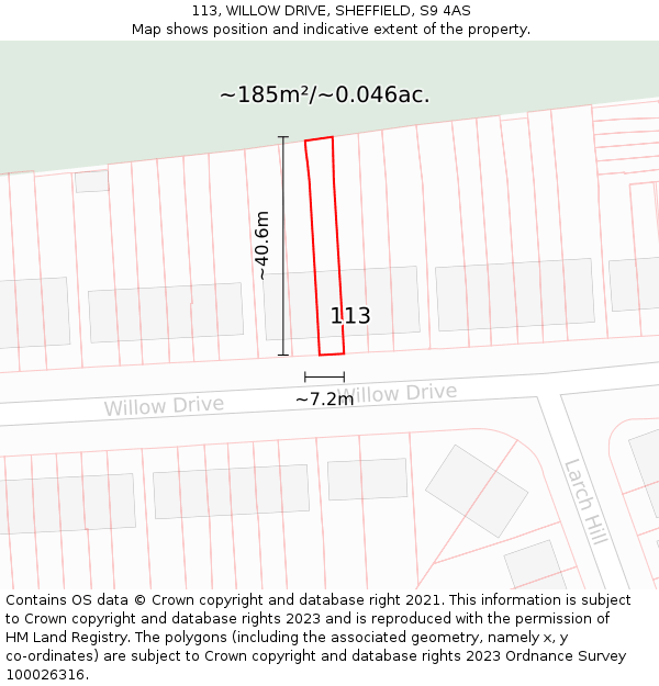113, WILLOW DRIVE, SHEFFIELD, S9 4AS: Plot and title map