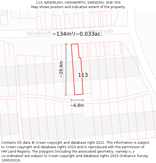 113, WINDRUSH, HIGHWORTH, SWINDON, SN6 7DX: Plot and title map