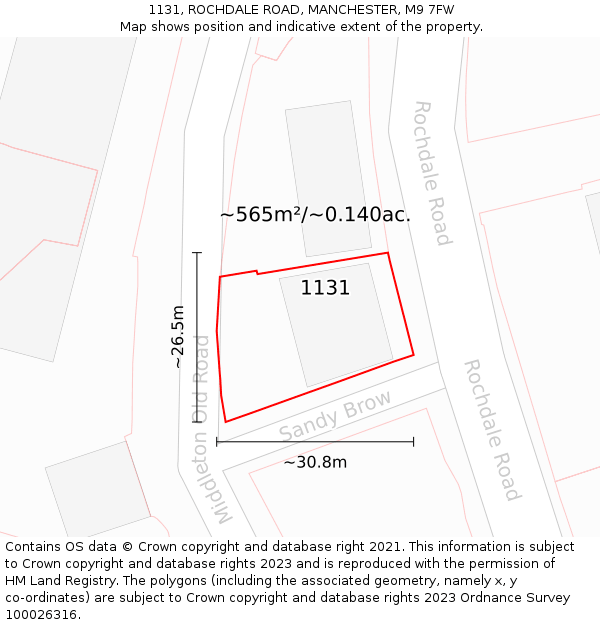 1131, ROCHDALE ROAD, MANCHESTER, M9 7FW: Plot and title map