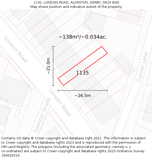 1135, LONDON ROAD, ALVASTON, DERBY, DE24 8QD: Plot and title map