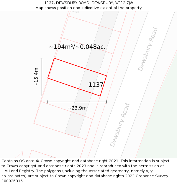 1137, DEWSBURY ROAD, DEWSBURY, WF12 7JW: Plot and title map