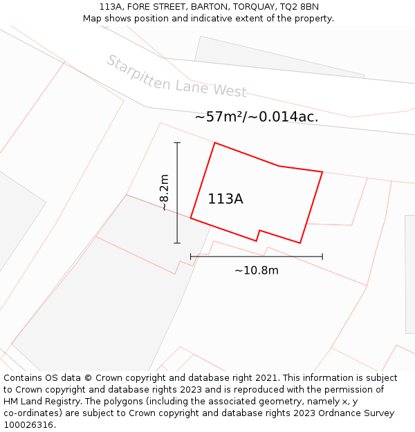 113A, FORE STREET, BARTON, TORQUAY, TQ2 8BN: Plot and title map