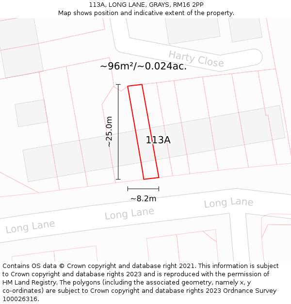 113A, LONG LANE, GRAYS, RM16 2PP: Plot and title map