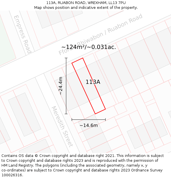 113A, RUABON ROAD, WREXHAM, LL13 7PU: Plot and title map