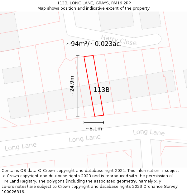 113B, LONG LANE, GRAYS, RM16 2PP: Plot and title map