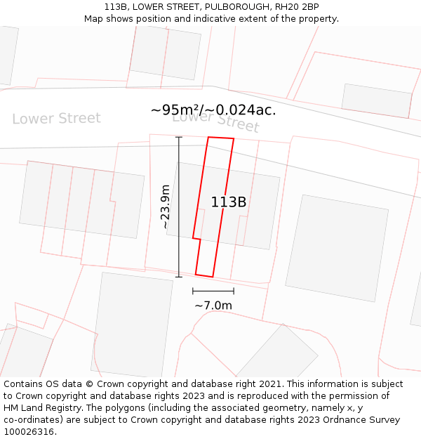 113B, LOWER STREET, PULBOROUGH, RH20 2BP: Plot and title map