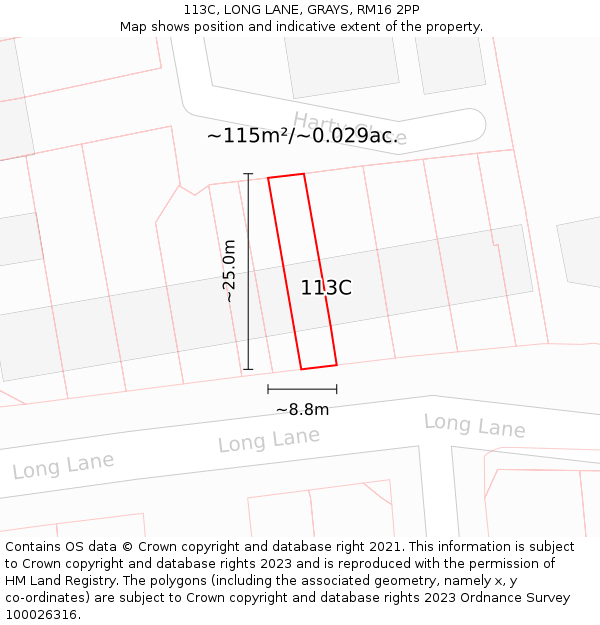 113C, LONG LANE, GRAYS, RM16 2PP: Plot and title map