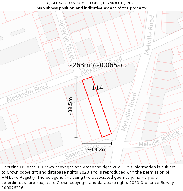 114, ALEXANDRA ROAD, FORD, PLYMOUTH, PL2 1PH: Plot and title map
