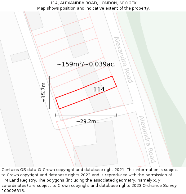 114, ALEXANDRA ROAD, LONDON, N10 2EX: Plot and title map