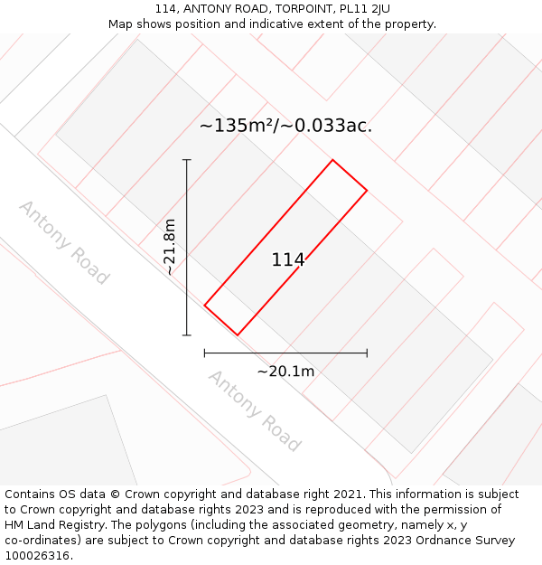 114, ANTONY ROAD, TORPOINT, PL11 2JU: Plot and title map