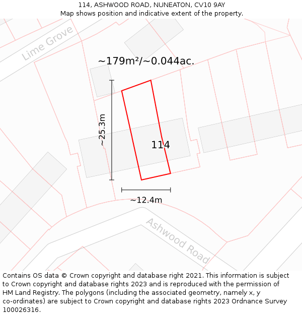 114, ASHWOOD ROAD, NUNEATON, CV10 9AY: Plot and title map