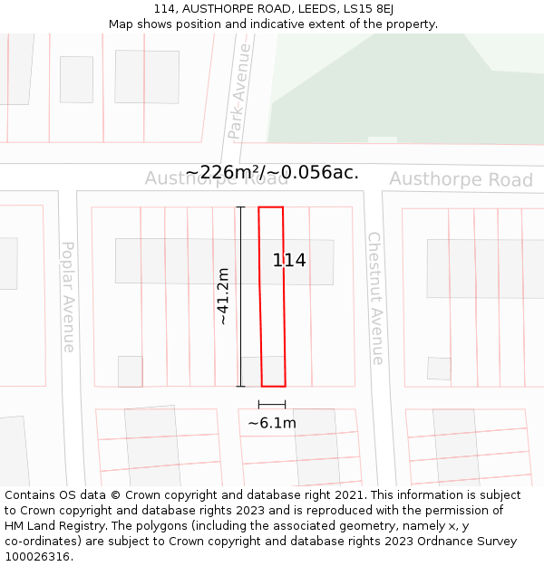 114, AUSTHORPE ROAD, LEEDS, LS15 8EJ: Plot and title map
