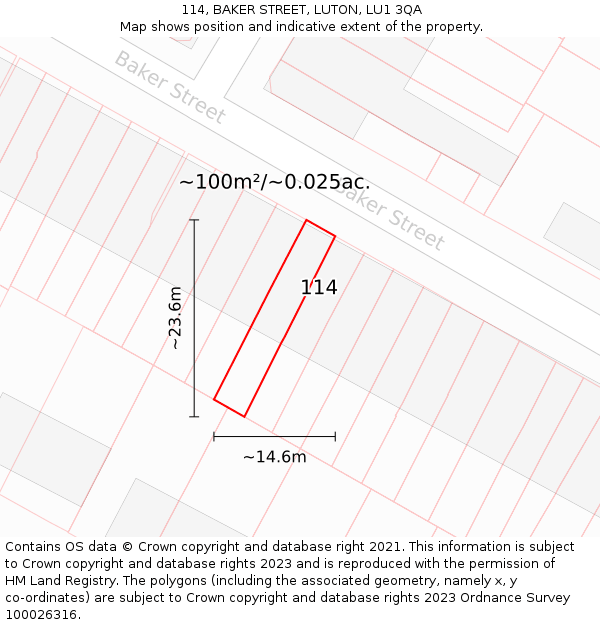 114, BAKER STREET, LUTON, LU1 3QA: Plot and title map