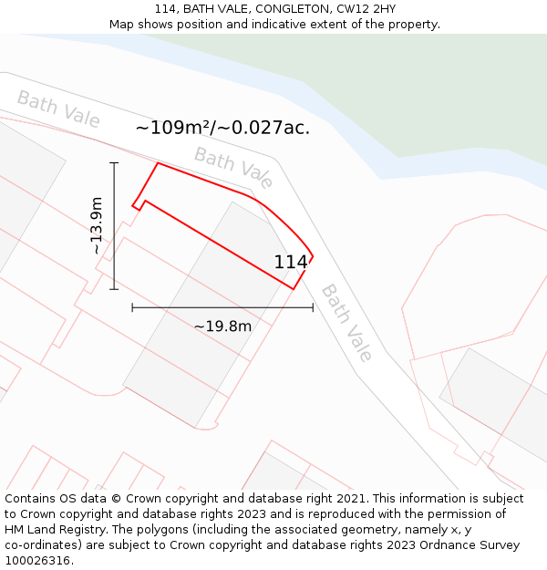 114, BATH VALE, CONGLETON, CW12 2HY: Plot and title map