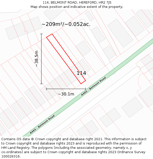 114, BELMONT ROAD, HEREFORD, HR2 7JS: Plot and title map