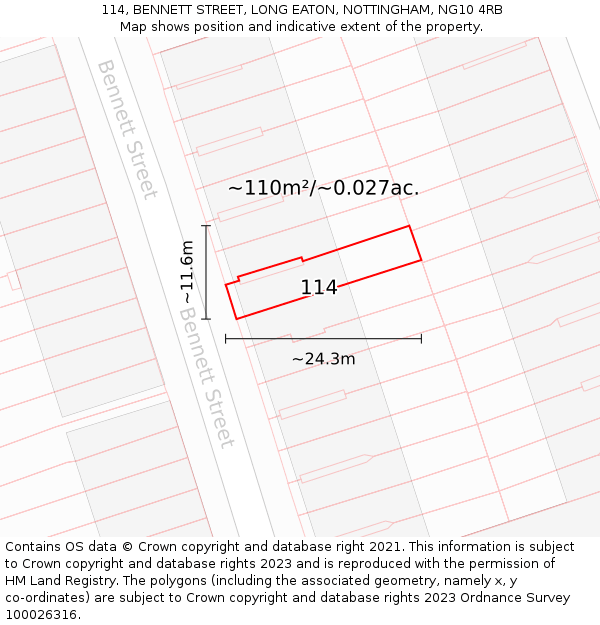 114, BENNETT STREET, LONG EATON, NOTTINGHAM, NG10 4RB: Plot and title map