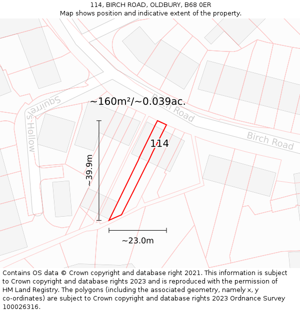 114, BIRCH ROAD, OLDBURY, B68 0ER: Plot and title map