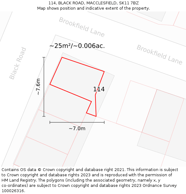 114, BLACK ROAD, MACCLESFIELD, SK11 7BZ: Plot and title map