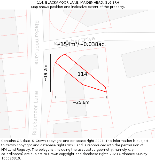114, BLACKAMOOR LANE, MAIDENHEAD, SL6 8RH: Plot and title map