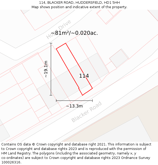 114, BLACKER ROAD, HUDDERSFIELD, HD1 5HH: Plot and title map