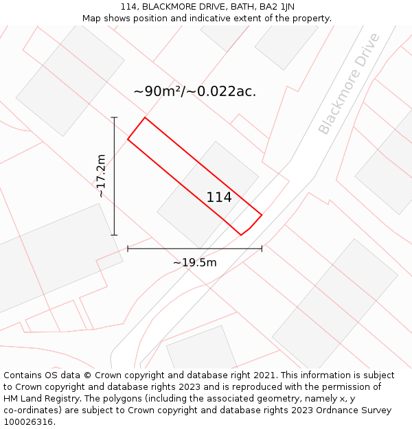 114, BLACKMORE DRIVE, BATH, BA2 1JN: Plot and title map