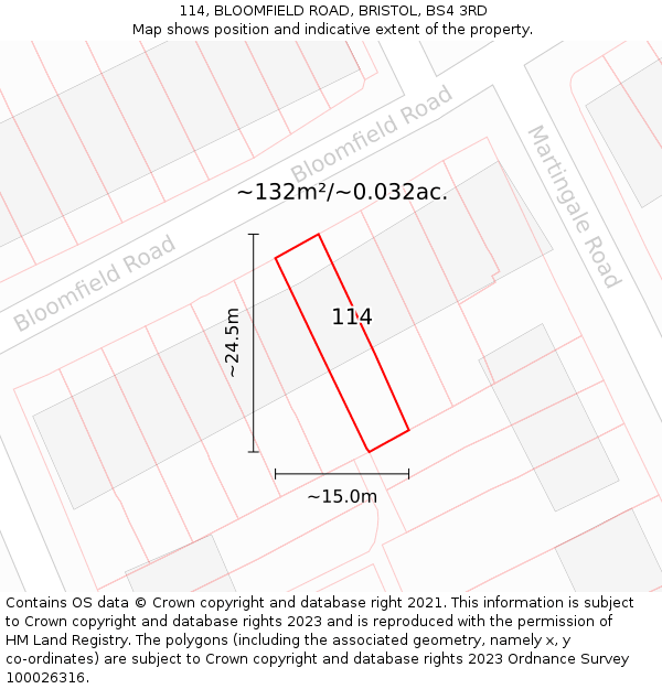 114, BLOOMFIELD ROAD, BRISTOL, BS4 3RD: Plot and title map