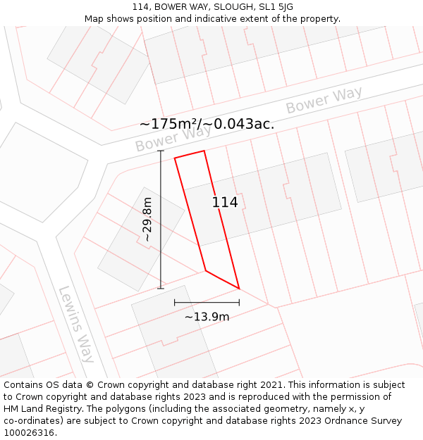 114, BOWER WAY, SLOUGH, SL1 5JG: Plot and title map