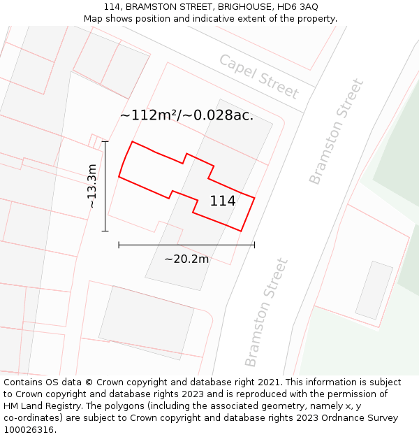 114, BRAMSTON STREET, BRIGHOUSE, HD6 3AQ: Plot and title map