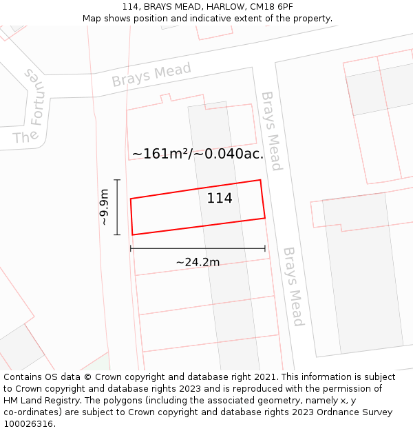 114, BRAYS MEAD, HARLOW, CM18 6PF: Plot and title map