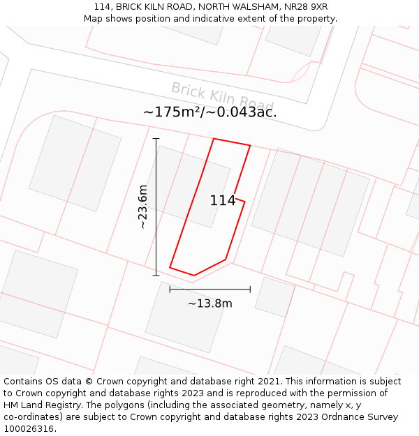 114, BRICK KILN ROAD, NORTH WALSHAM, NR28 9XR: Plot and title map