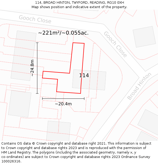 114, BROAD HINTON, TWYFORD, READING, RG10 0XH: Plot and title map