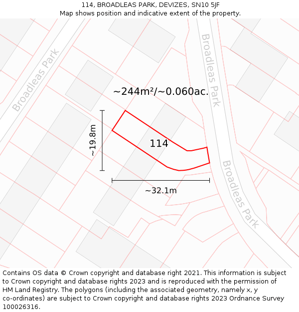 114, BROADLEAS PARK, DEVIZES, SN10 5JF: Plot and title map
