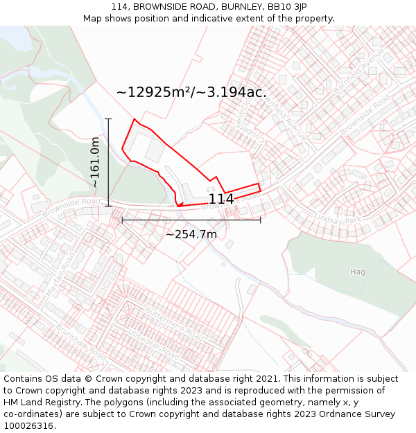 114, BROWNSIDE ROAD, BURNLEY, BB10 3JP: Plot and title map