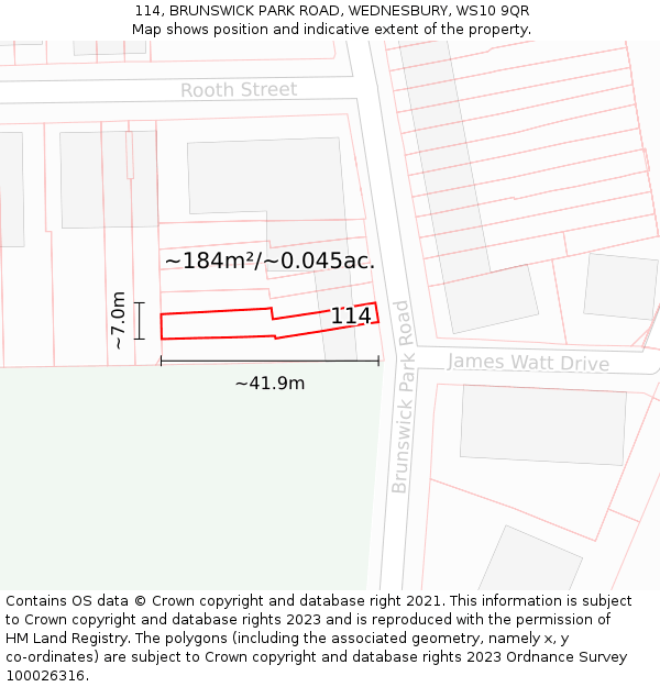 114, BRUNSWICK PARK ROAD, WEDNESBURY, WS10 9QR: Plot and title map