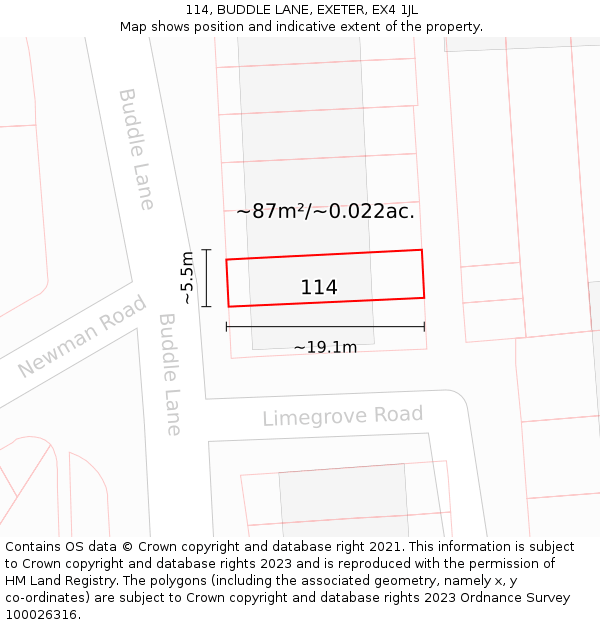 114, BUDDLE LANE, EXETER, EX4 1JL: Plot and title map