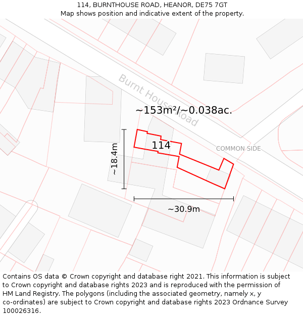114, BURNTHOUSE ROAD, HEANOR, DE75 7GT: Plot and title map