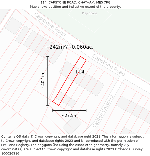 114, CAPSTONE ROAD, CHATHAM, ME5 7PG: Plot and title map