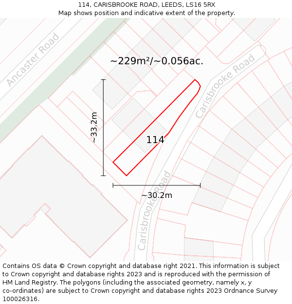 114, CARISBROOKE ROAD, LEEDS, LS16 5RX: Plot and title map