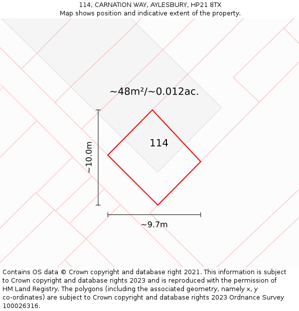 114, CARNATION WAY, AYLESBURY, HP21 8TX: Plot and title map