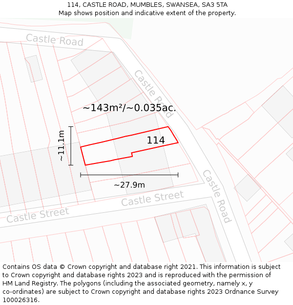 114, CASTLE ROAD, MUMBLES, SWANSEA, SA3 5TA: Plot and title map