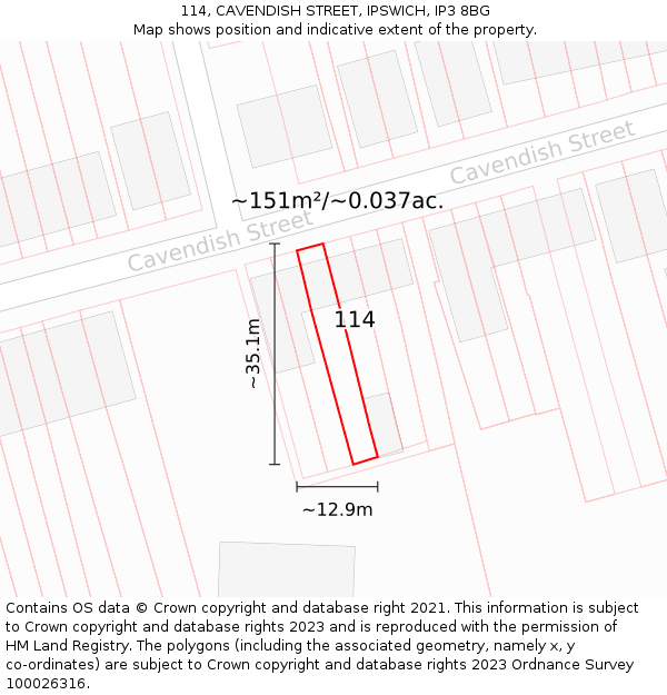 114, CAVENDISH STREET, IPSWICH, IP3 8BG: Plot and title map