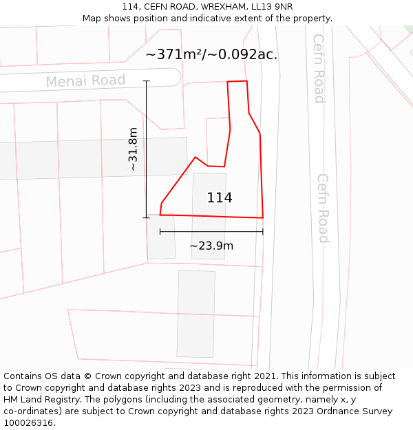 114, CEFN ROAD, WREXHAM, LL13 9NR: Plot and title map