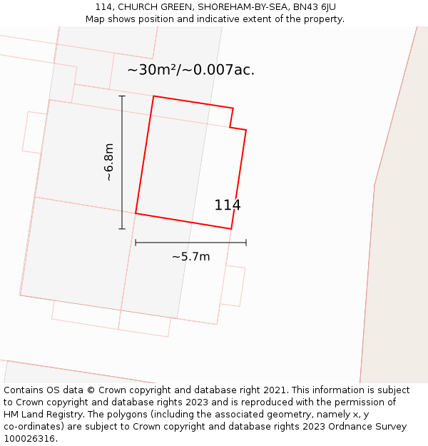 114, CHURCH GREEN, SHOREHAM-BY-SEA, BN43 6JU: Plot and title map