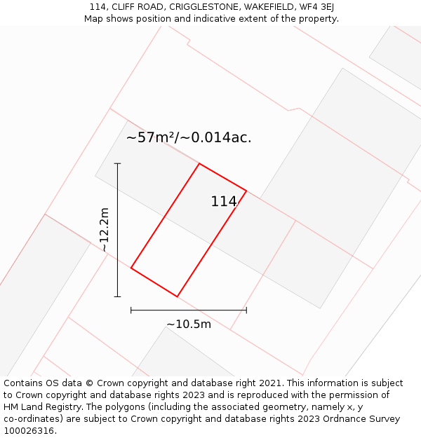 114, CLIFF ROAD, CRIGGLESTONE, WAKEFIELD, WF4 3EJ: Plot and title map