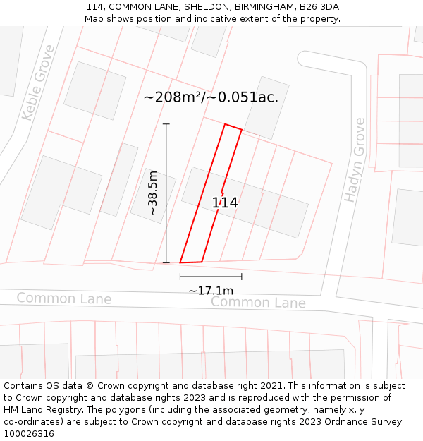 114, COMMON LANE, SHELDON, BIRMINGHAM, B26 3DA: Plot and title map