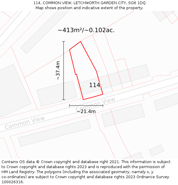 114, COMMON VIEW, LETCHWORTH GARDEN CITY, SG6 1DQ: Plot and title map