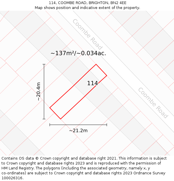 114, COOMBE ROAD, BRIGHTON, BN2 4EE: Plot and title map
